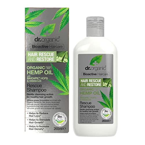 Dr Organic Hemp Oil Rescue Shampoo, Restoring, Natural, Vegetarian, Cruelty-Free, Paraben & SLS-Free, Organic, 265ml, Packaging may vary