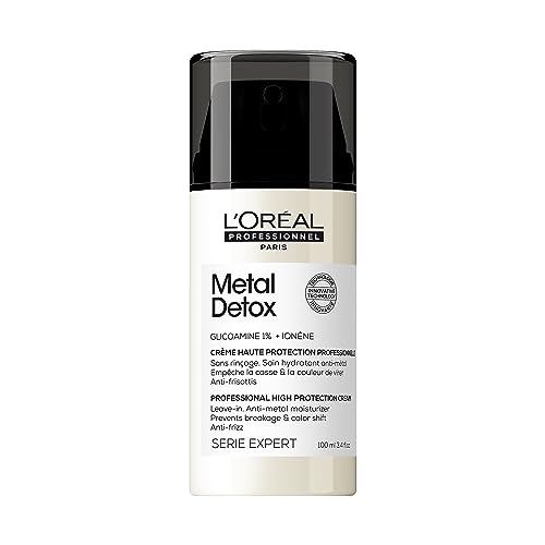 L’Oréal Professionnel Crema Leave in Metal Detox, Para cabello dañado o teñido, Color más duradero y brillante, Para cabello más fuerte, Serie Expert, 100 ml